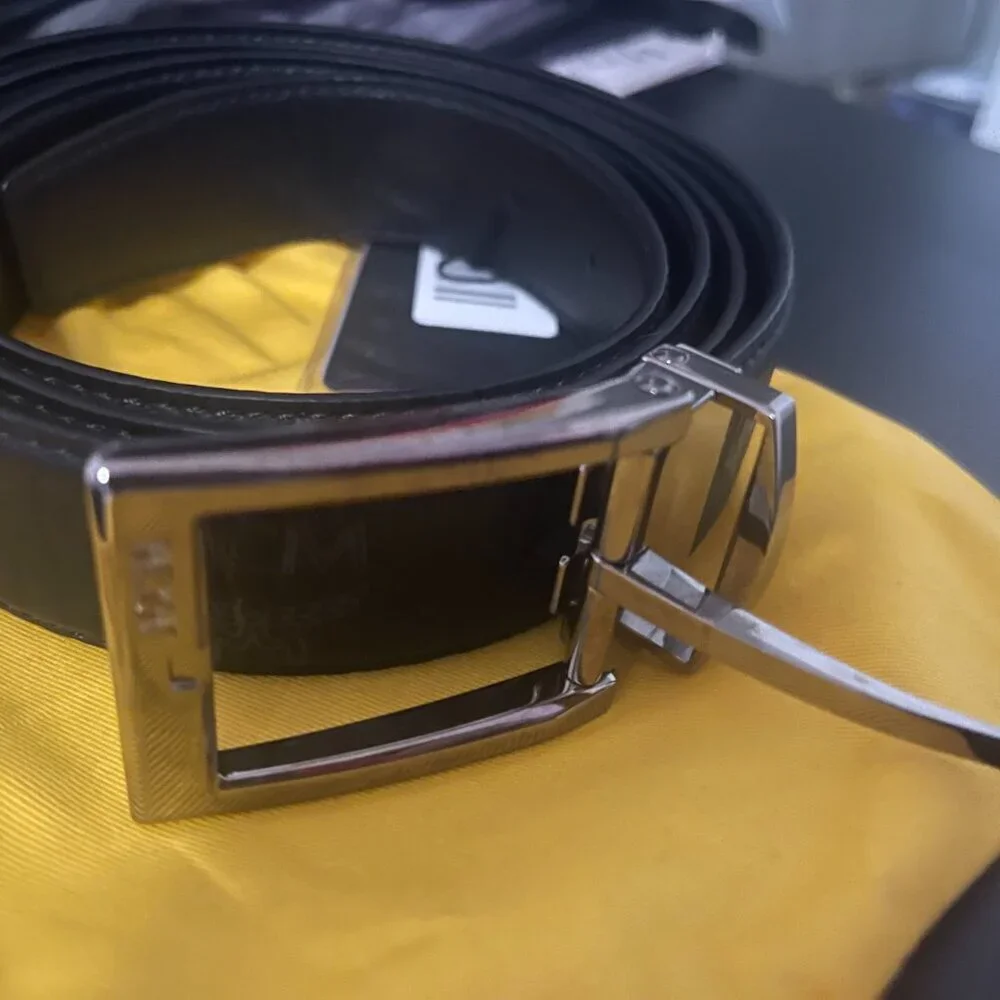 New MCM Men's Belt Claus Reversible Logo Black Leather Adjustable